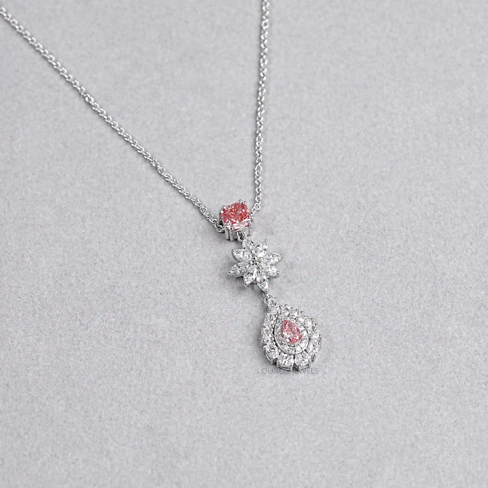 Pear Shape Double Halo Diamond Drop Pendant Necklace