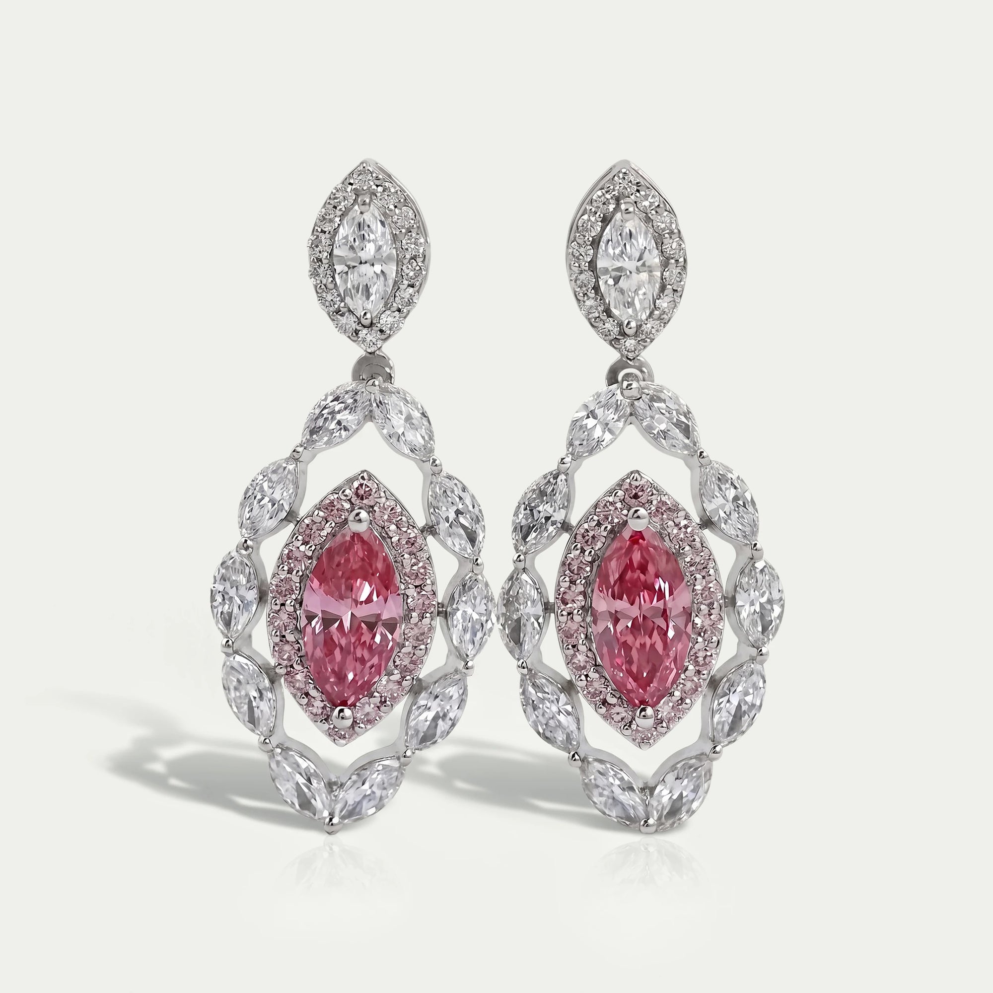 Fancy Pink Marquise Shape Double Halo Earrings Earrings