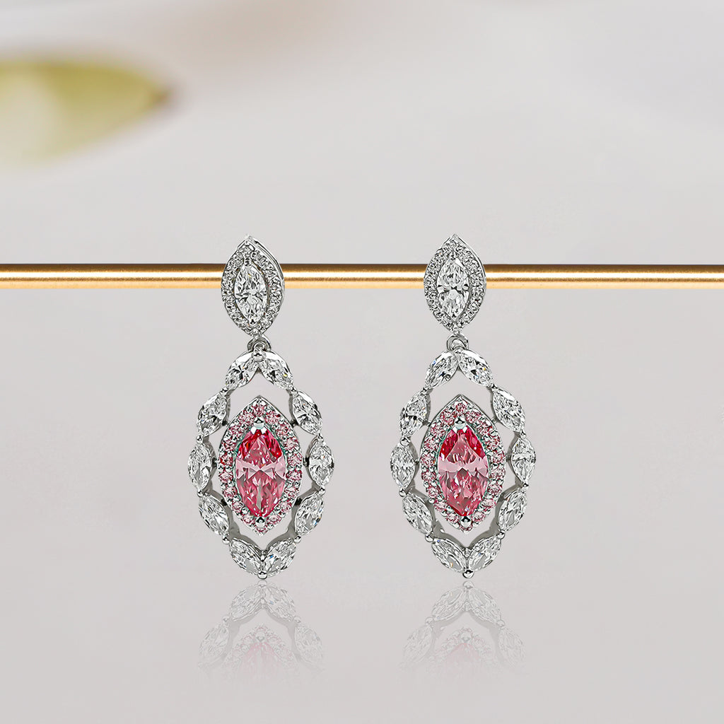 Pink Marquise Diamond Drop Earrings