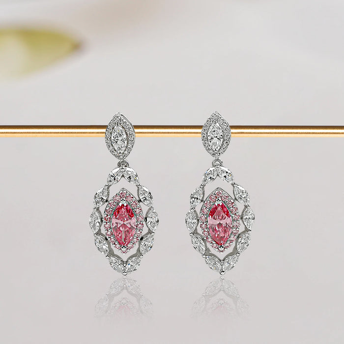 Fancy Pink Marquise Shape Double Halo Earrings 