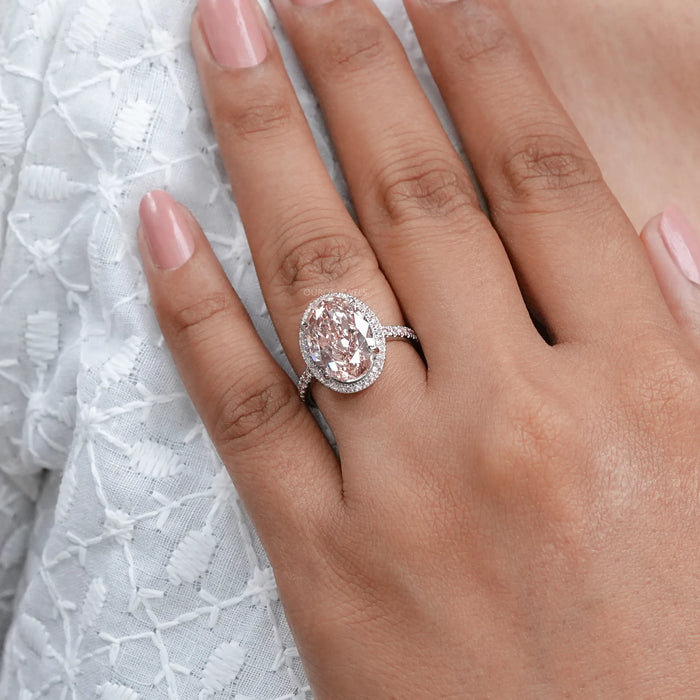Fancy Pink Oval Cut Lab Diamond Halo Engagement Ring