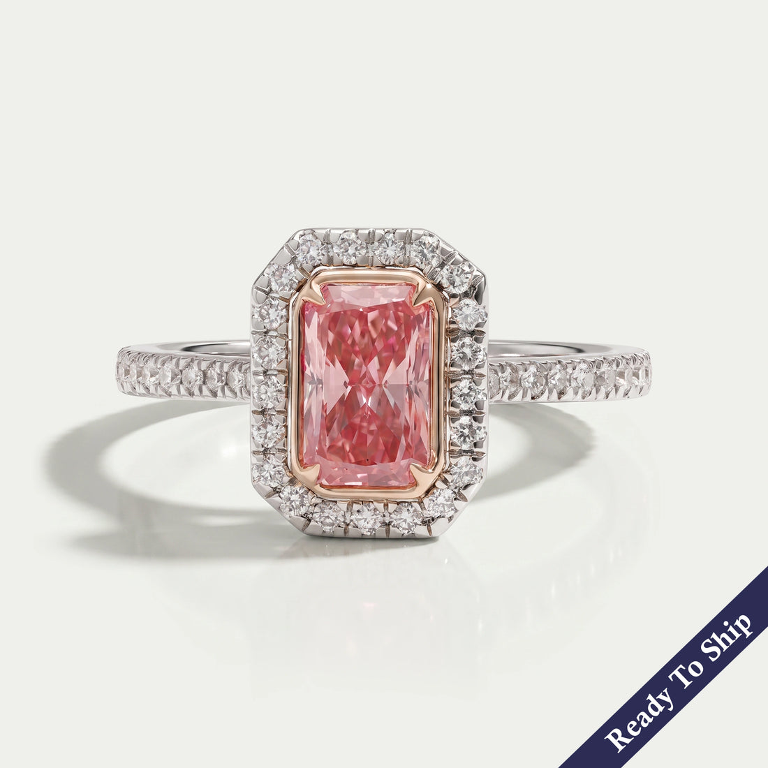 Fancy Pink Radiant Cut Halo With Accent Engagement Ring Ring