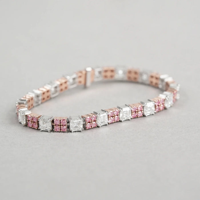 Pink Round & Asscher Cut Diamond Link Bracelet