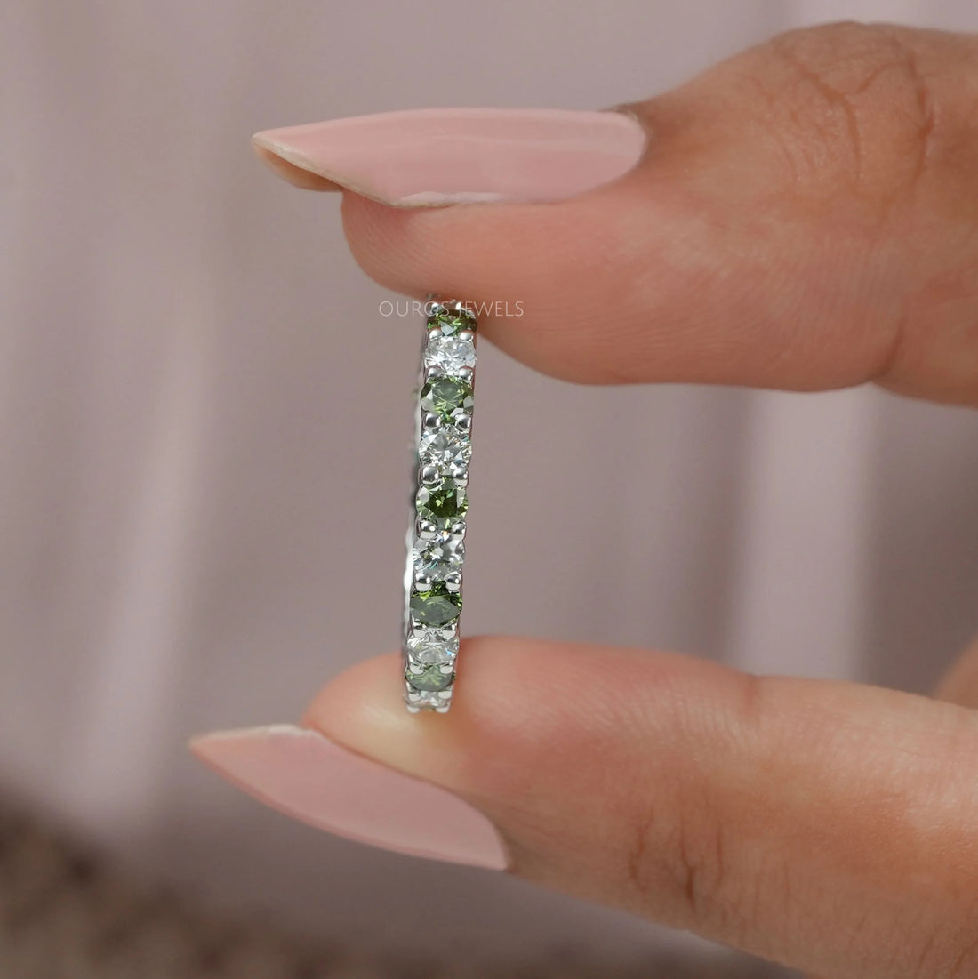 Fancy Green Round Lab Diamond Wedding Band Ring