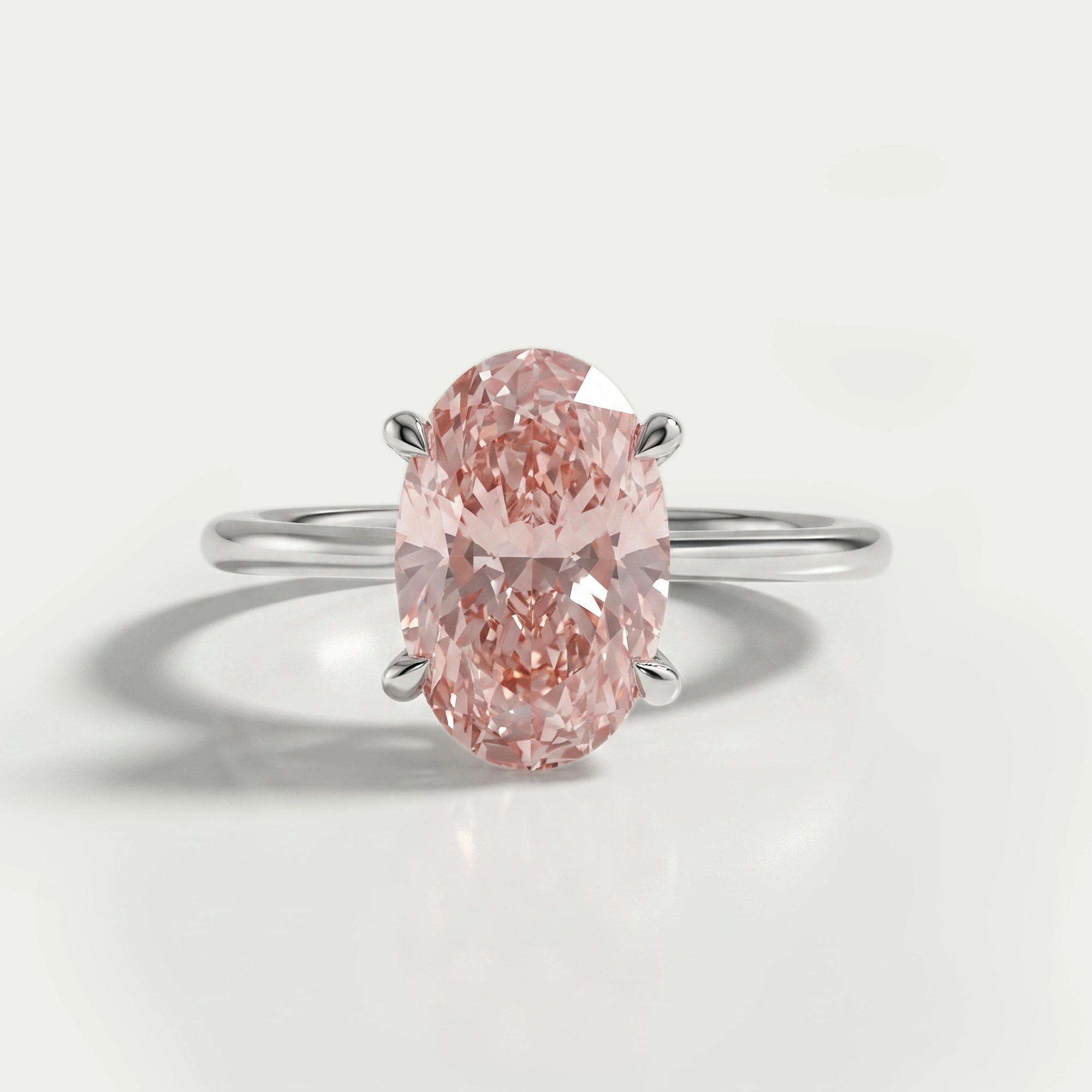 Fancy Vivid Pink Oval Lab Diamond Solitaire Ring Ring