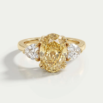 Fancy Vivid Yellow Oval Cut Hidden Halo Three Stone Ring Ring