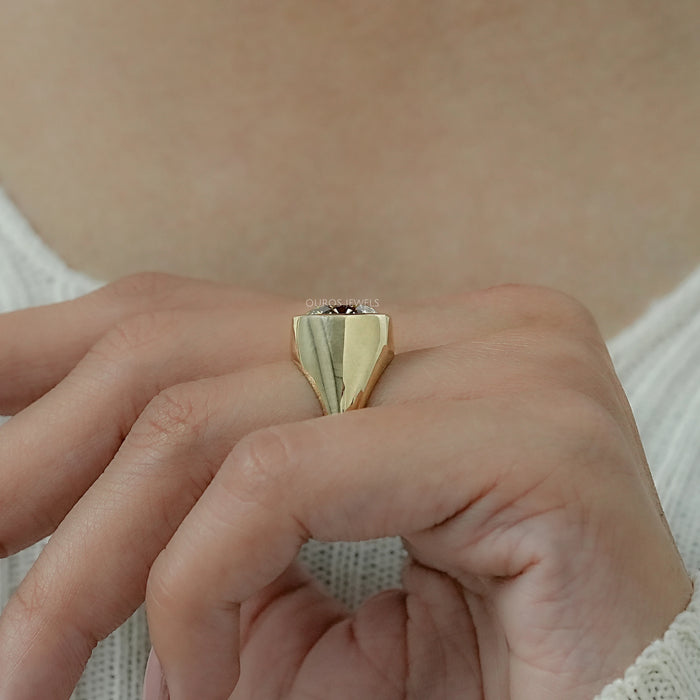 Fancy Yellow Round Diamond Bezel Set Signet Ring