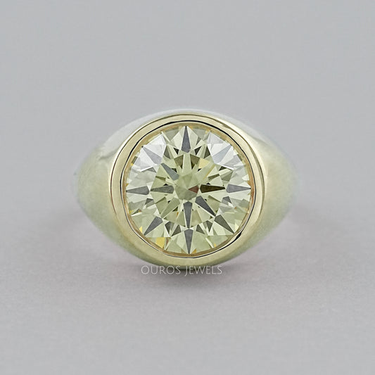 Fancy Yellow Round Diamond Bezel Set Signet Ring Ring