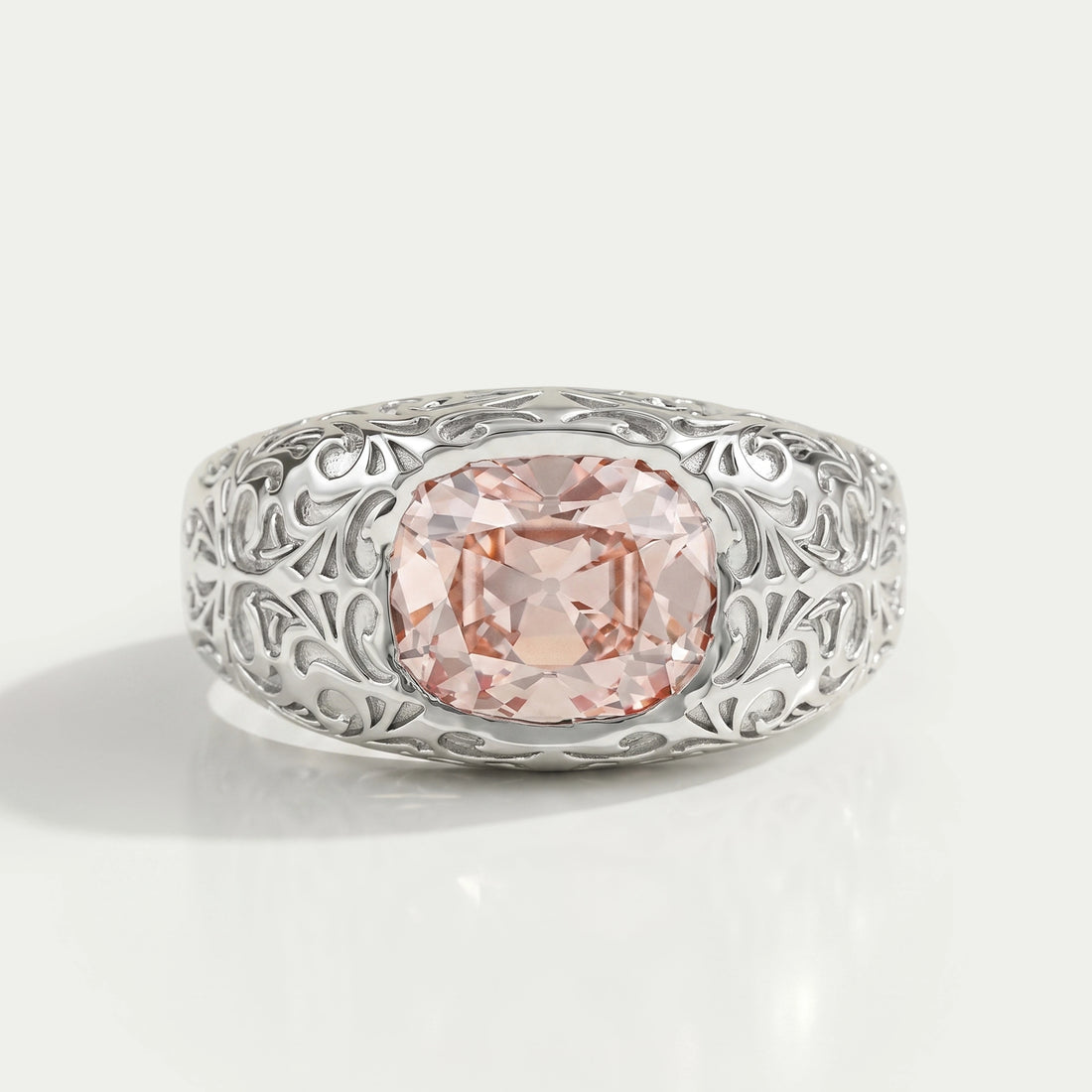 Filigree Set Old Mine Cushion Wedding Band Ring