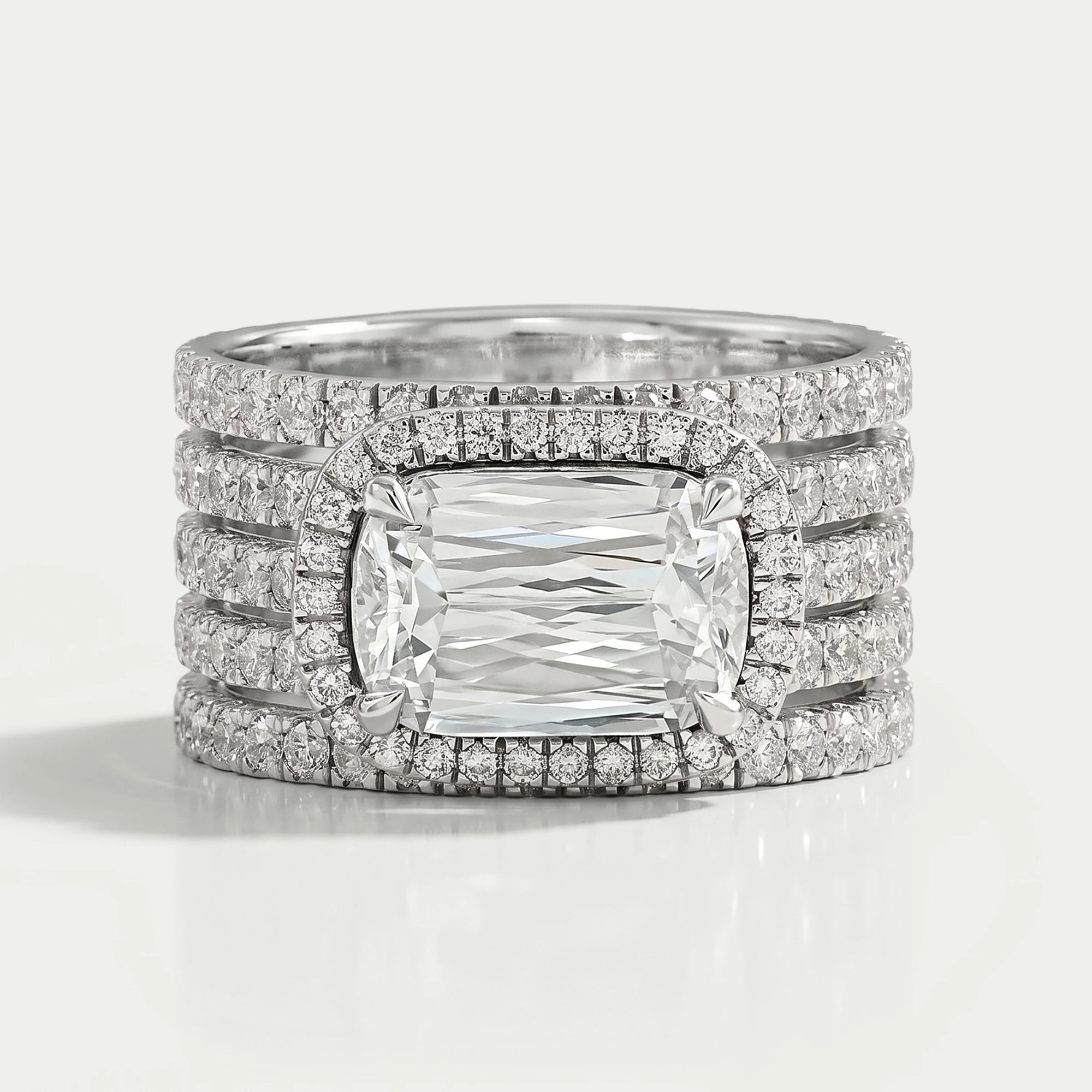 Five Row Ashoka Cut Lab Diamond Wedding Band Ring