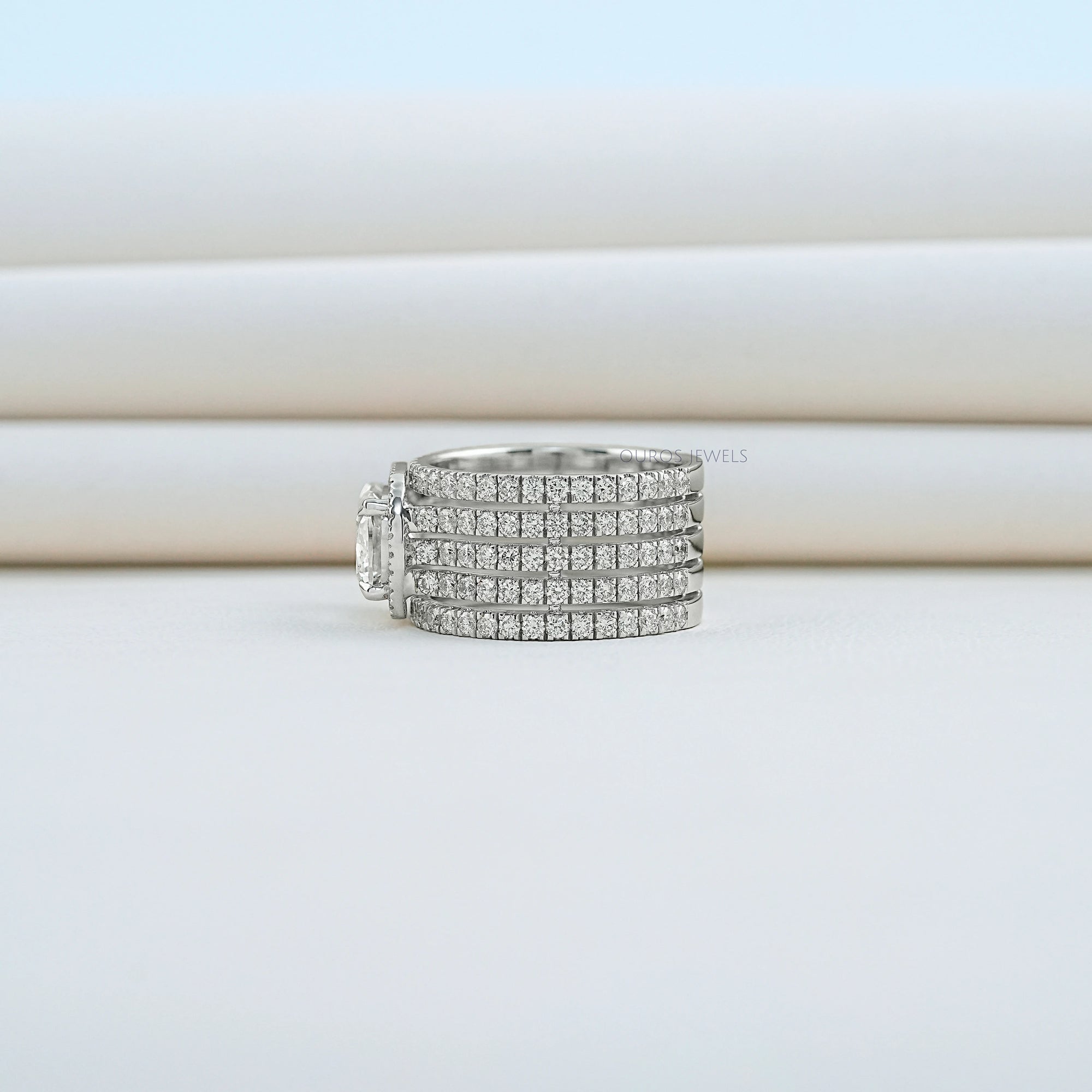 Five Row Ashoka Cut Lab Diamond Wedding Band