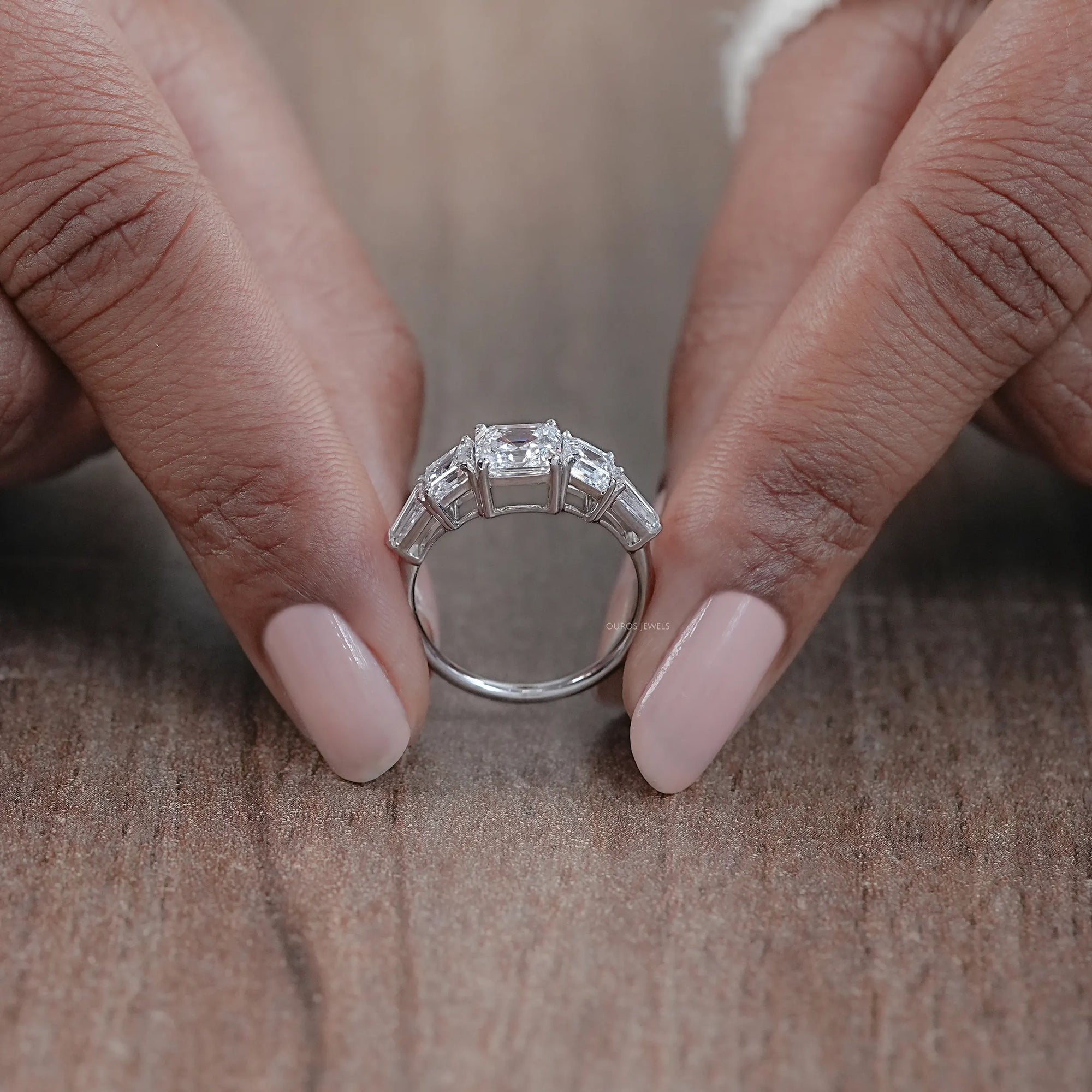 Five Stone Asscher Diamond Engagement Ring