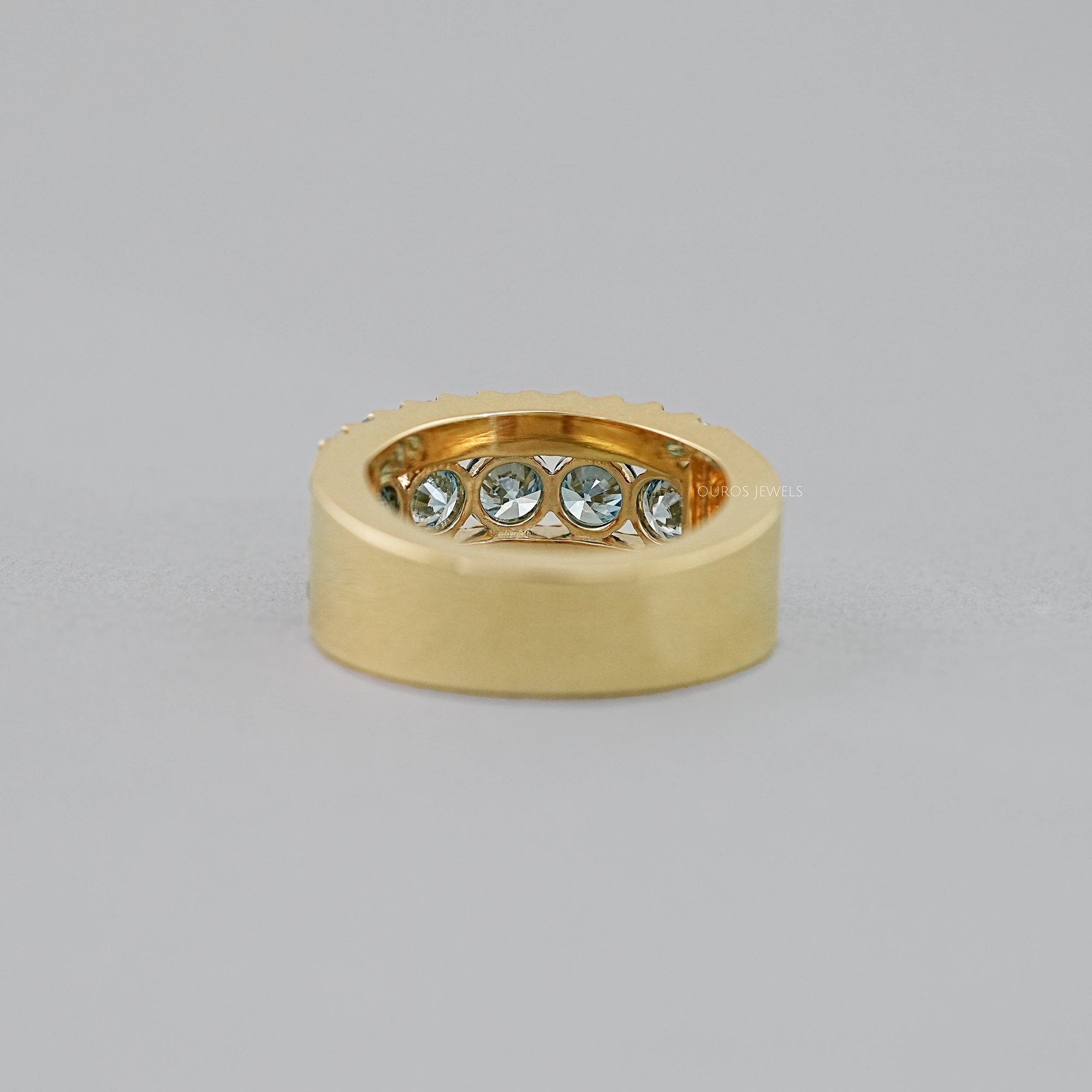 Blue And White Round Cut Lab Diamond Wide Band Rings