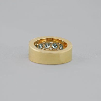 Blue And White Round Cut Lab Diamond Wide Band Rings