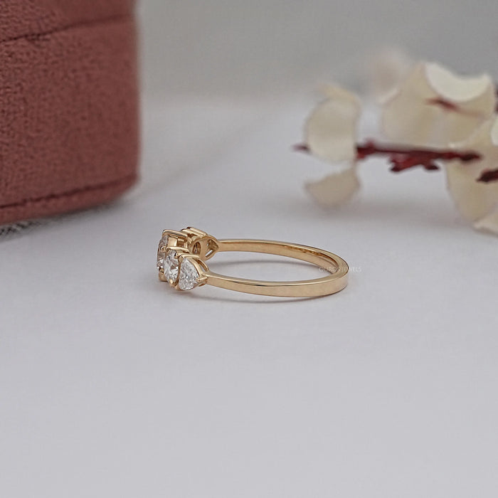 Round And Heart Diamond Five Stone Engagement Ring
