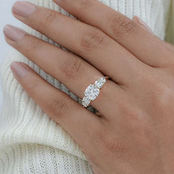 Five Stone Cushion Lab Grown Diamond Engagement Ring