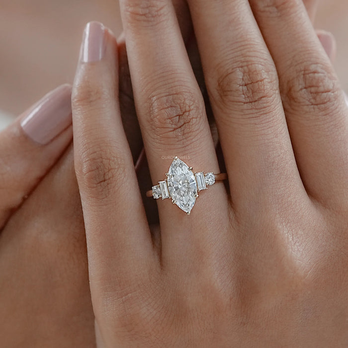 Five Stone Marquise And Baguette Diamond Engagement Ring