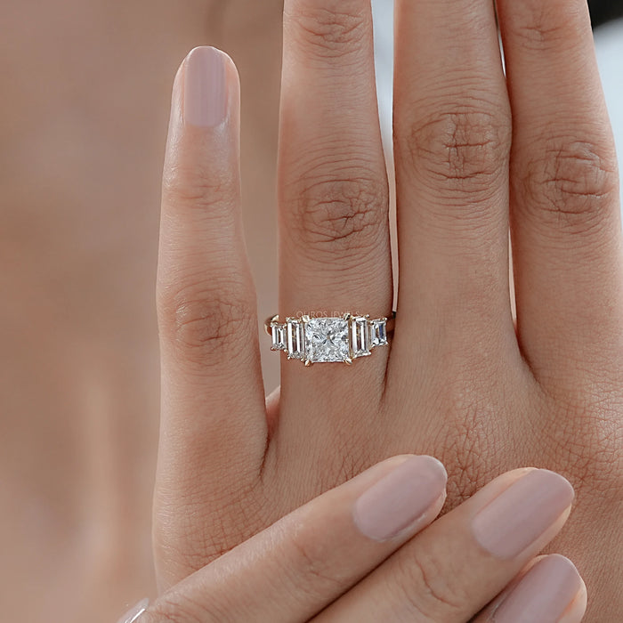 Princess And Baguette Diamond Five Stone Engagement Ring Rings