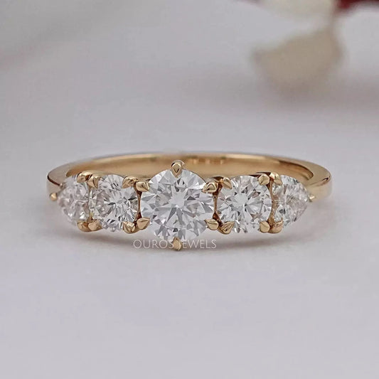 Round And Heart Diamond Five Stone Engagement Ring Ring