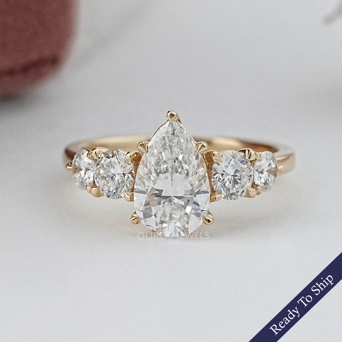 Pear And Round Diamond Five Stone Engagement Ring
