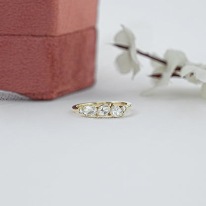 Five Stone Rose Cut Lab Diamond Ring