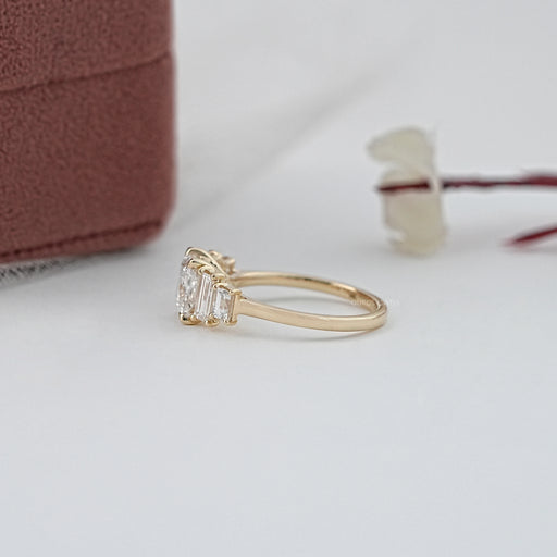 side view of princess and baguette cut lab diamond five stone engagement ring