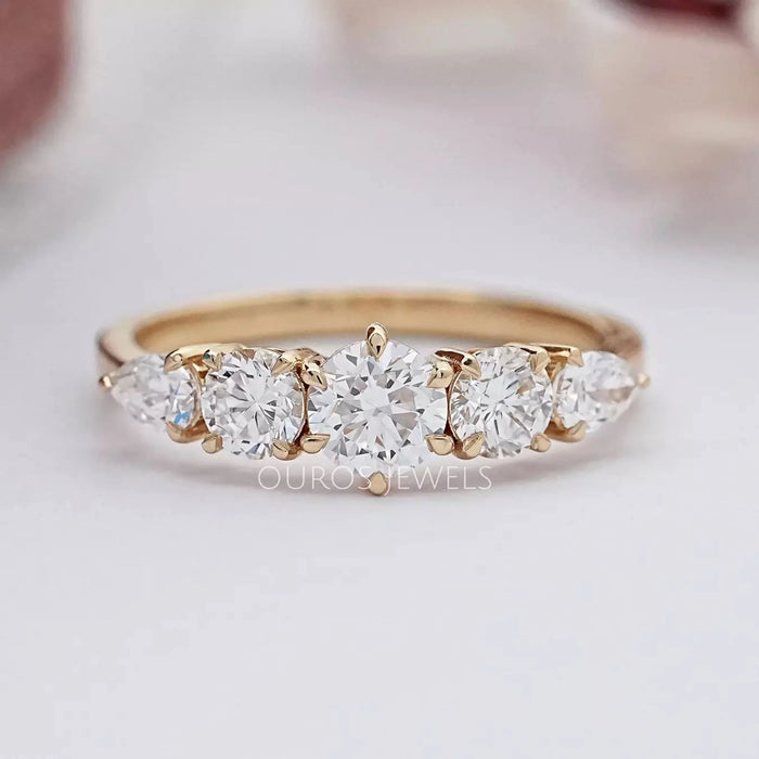 Round And Pear Diamond Five Stone Engagement Ring