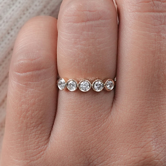 Five stone Round Lab Diamond Bezel Set Engagement Ring