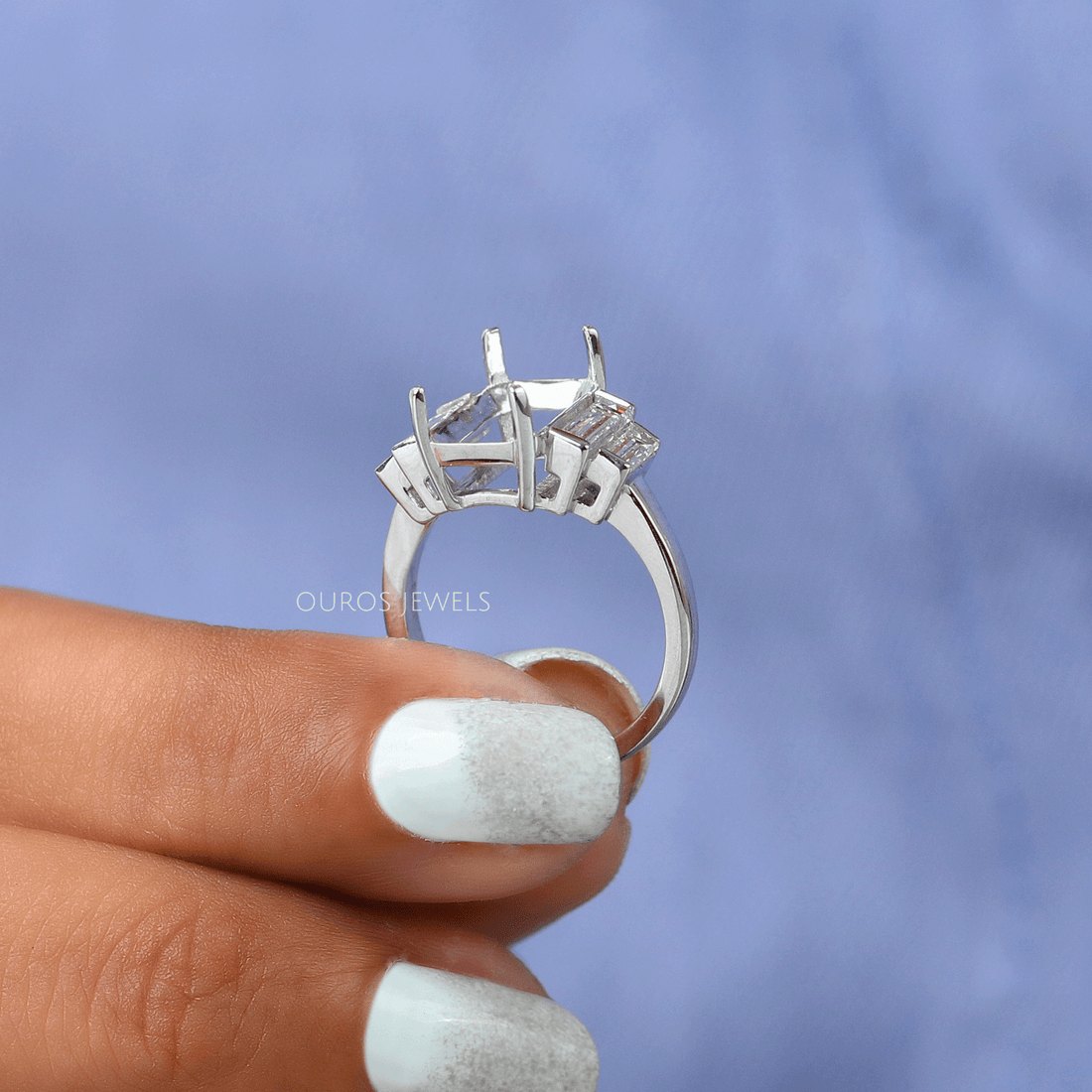 Five Stone Emerald Cut Semi Mount Wedding Ring