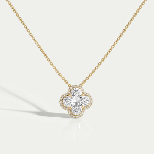 Floral Lab Grown Diamond Halo Pendant Necklaces