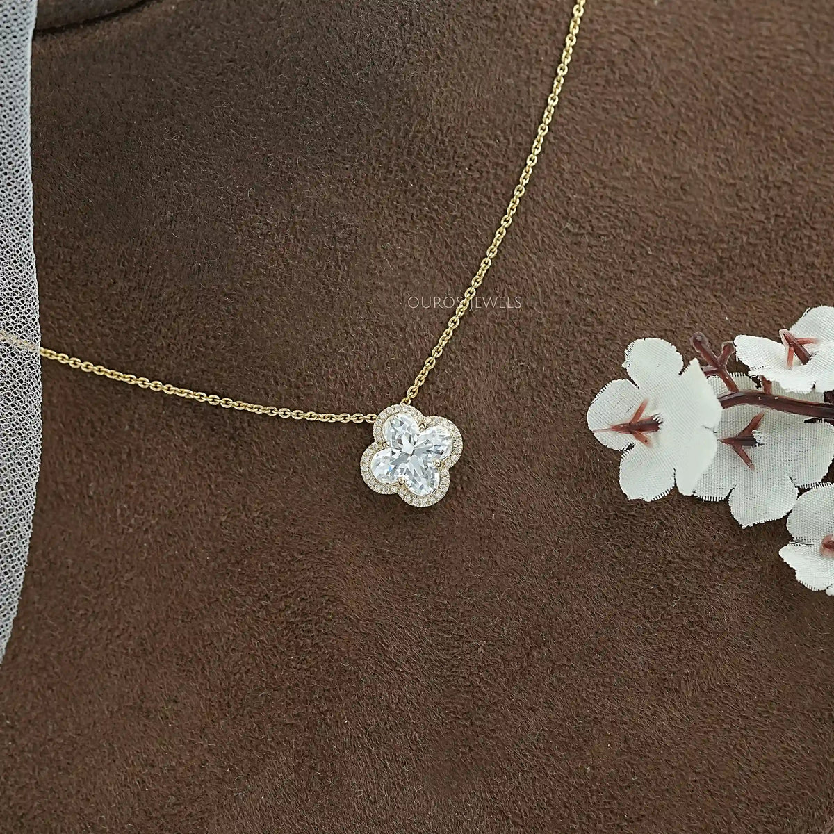 Floral Lab Grown Diamond Halo Pendant Necklaces