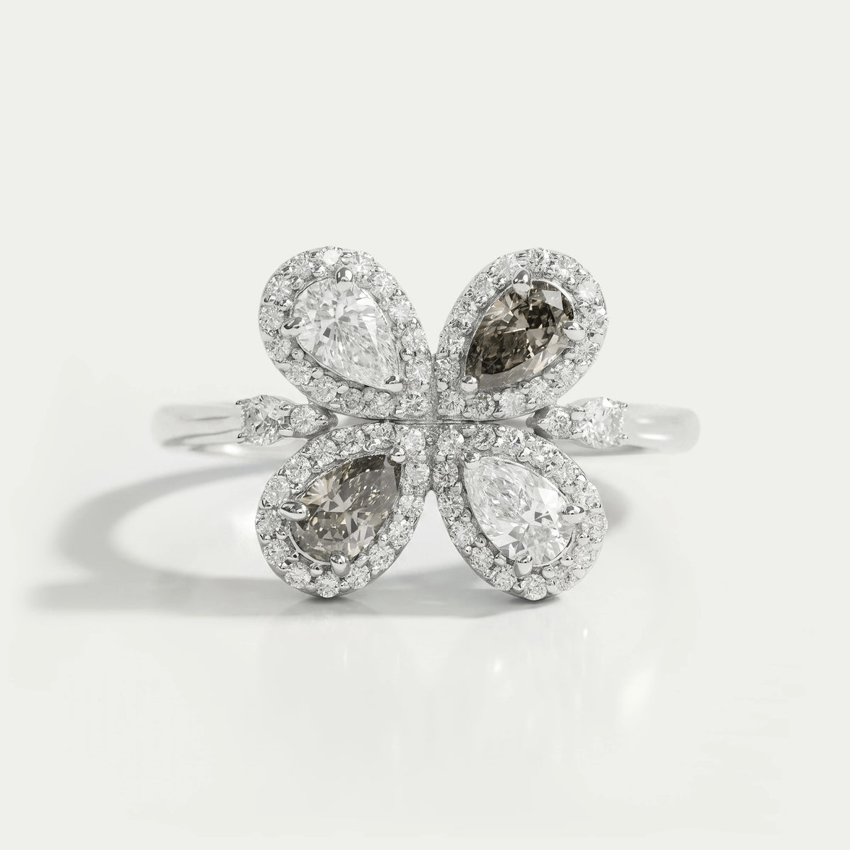 Unique Floral Shape Olive Pear Cut Halo Lab Diamond Ring