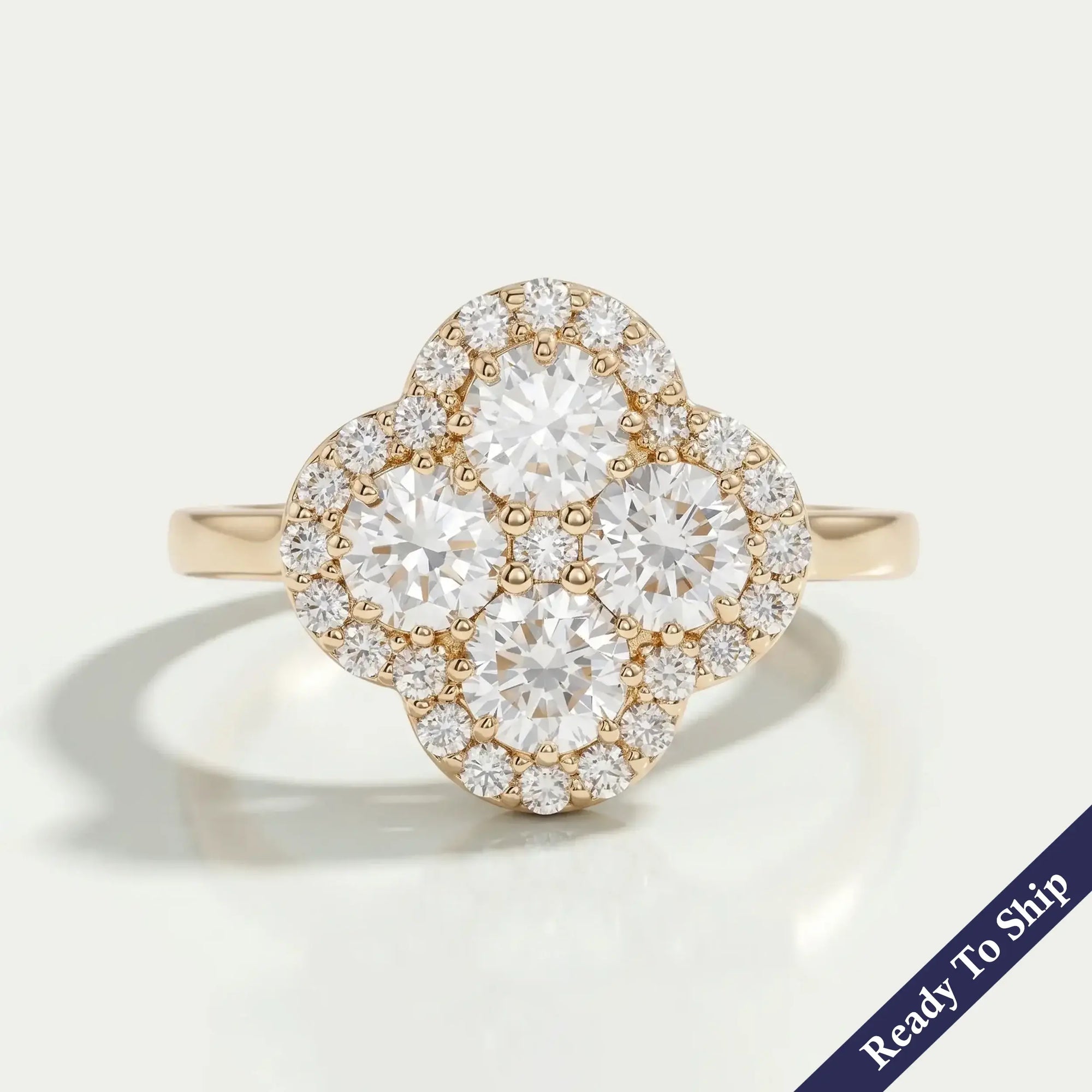 Floral Shape Round Diamond Halo Engagement Ring