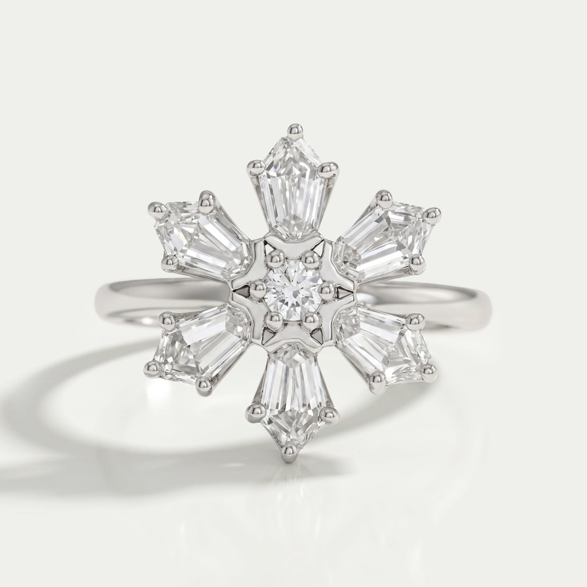 Shield Cut Diamond Floral Style Wedding Ring