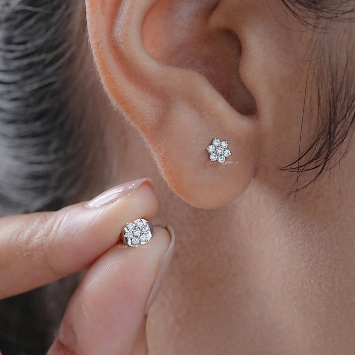 Pink & Blue Round Diamond Floral Earring