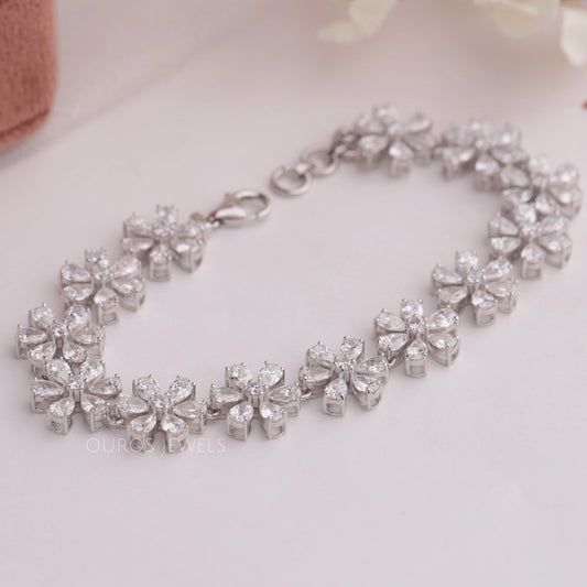 Floral Style Pear Cut Lab Grown Diamond Bracelet