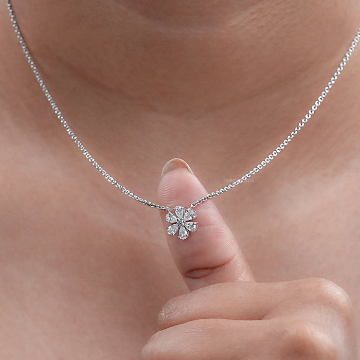 Round And Pear Cut Diamond Floral Pendant