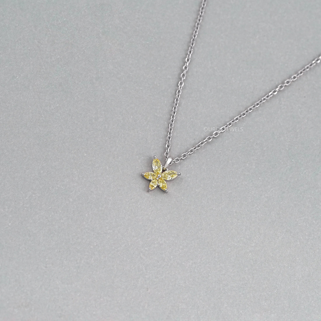 Yellow Marquise Cut Lab Grown Diamond Floral Style Pendant Necklaces