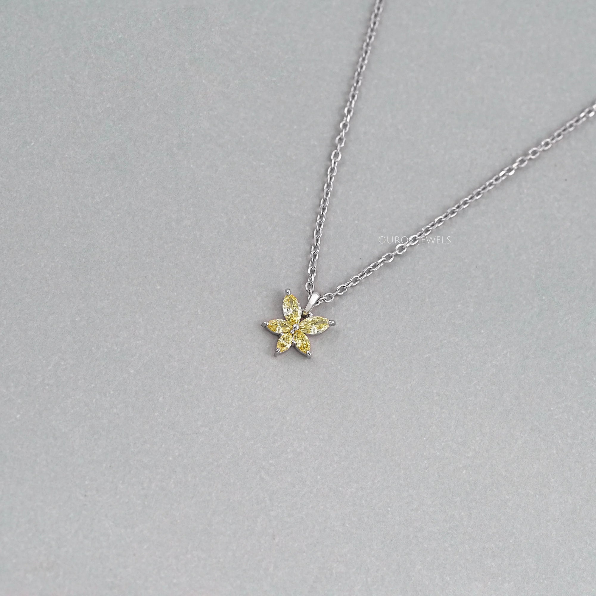 Yellow Marquise Cut Lab Grown Diamond Floral Style Pendant Necklaces
