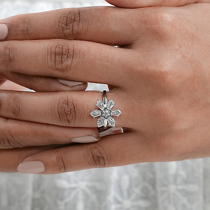 Shield Cut Diamond Floral Style Wedding Ring