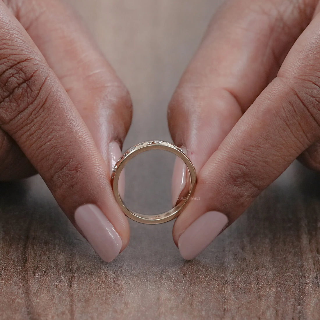 Round Lab Diamond Flush Set Wedding Band