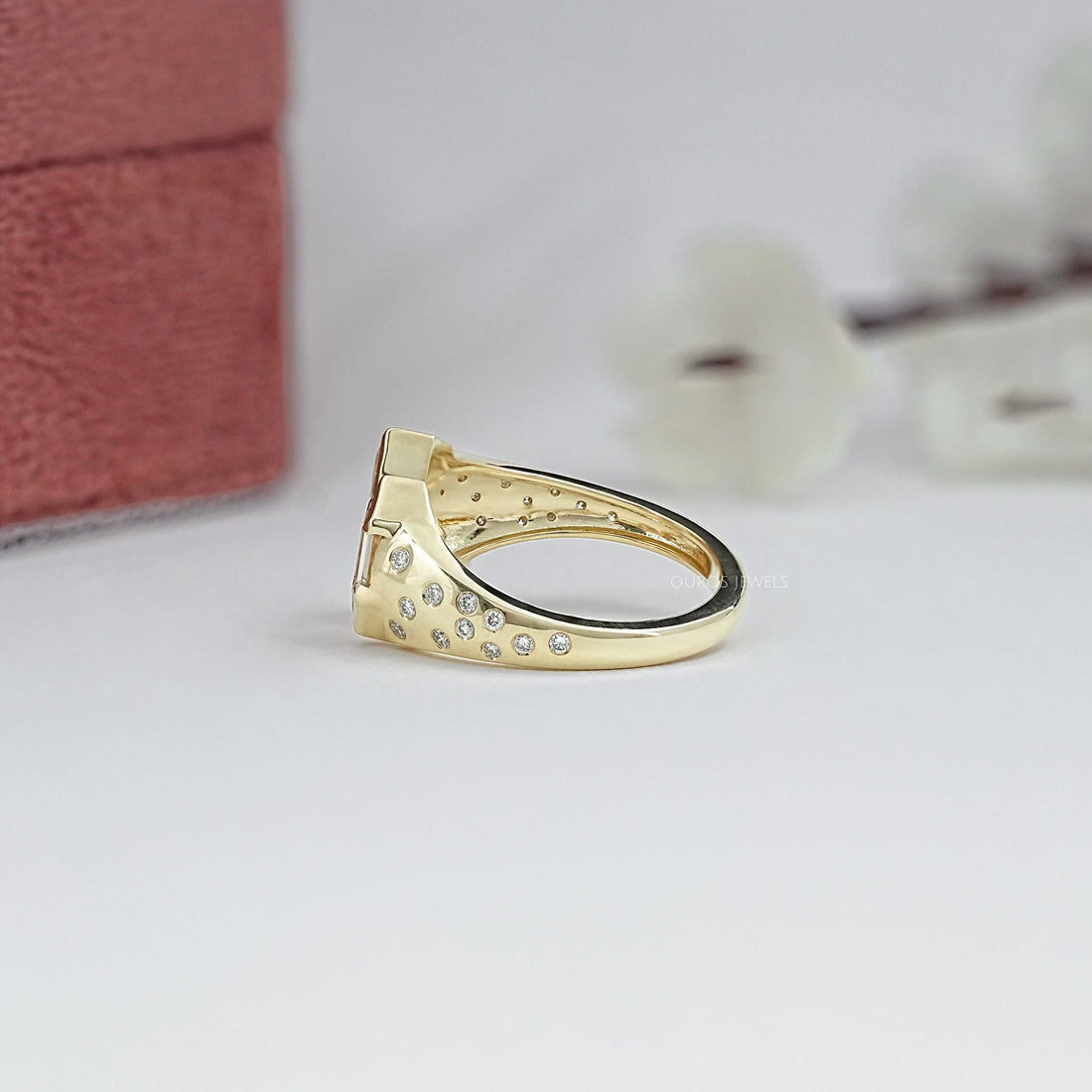 Step Cut Lab Grown Diamond Bezel Set Open Cuff Band Ring