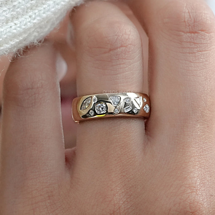 Wide Yellow Gold Flush Set Diamond Wedding Band