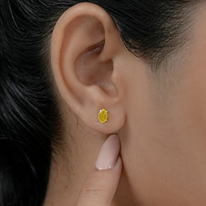 Yellow Oval Diamond Stud Earrings Earring