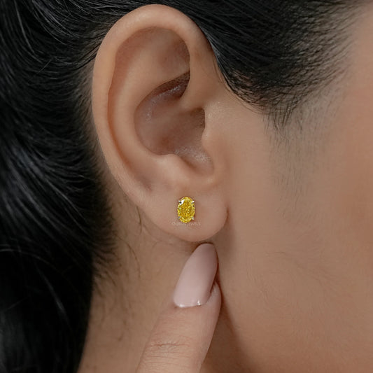 Yellow Oval Diamond Stud Earrings Earring