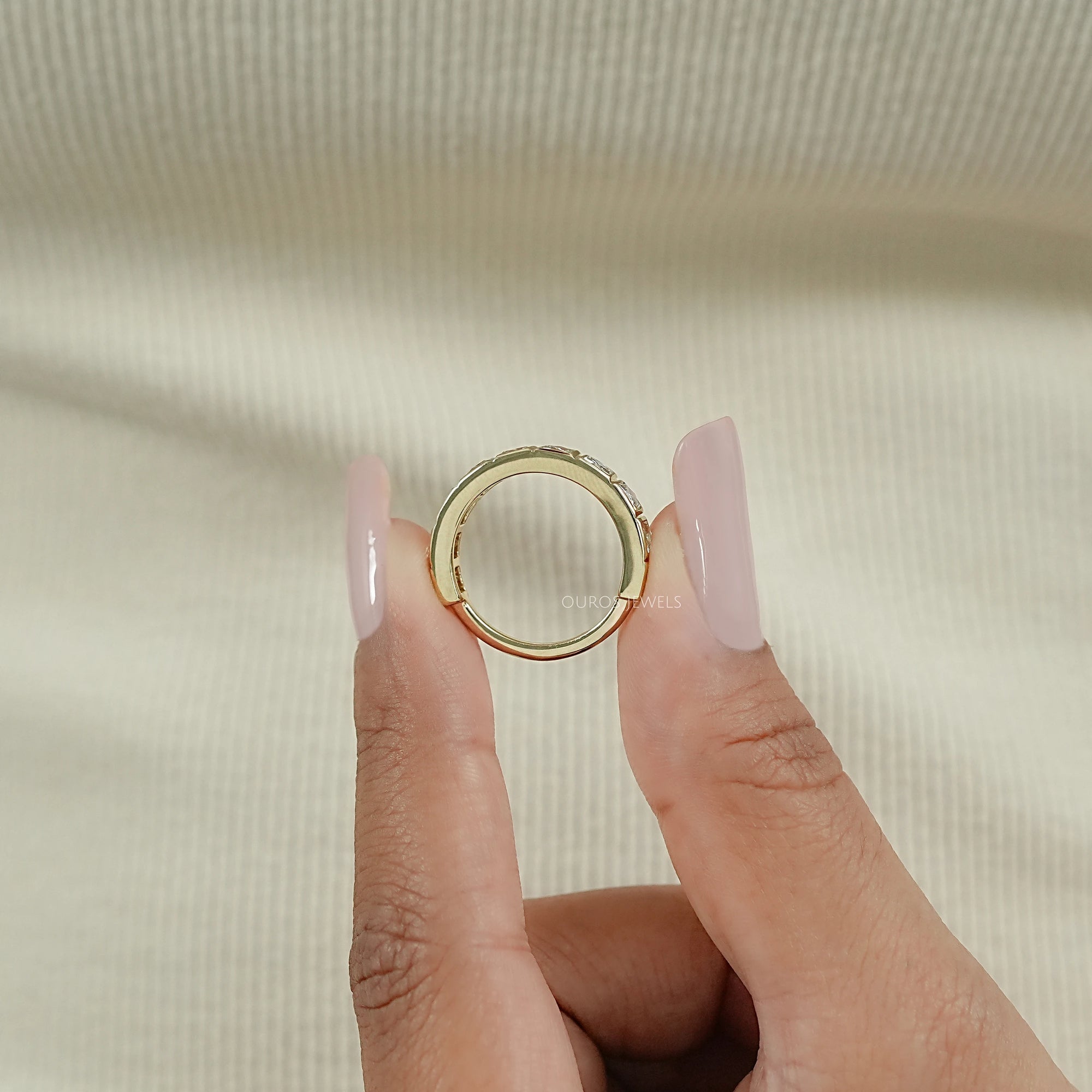 Bezel Set French Cut Diamond Half Eternity Band