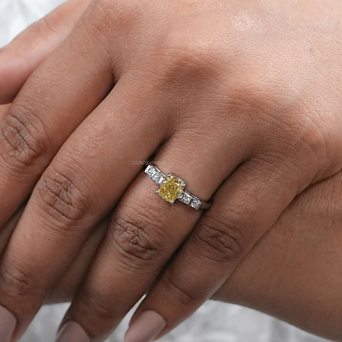 Yellow Cushion Lab Diamond Engagement Ring