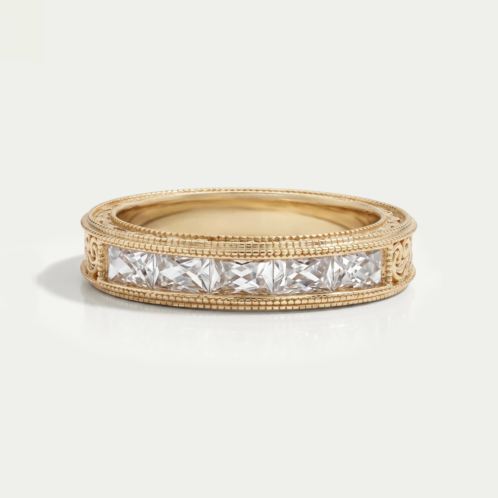 French Baguette Cut Lab Diamond Wedding Band For Men's