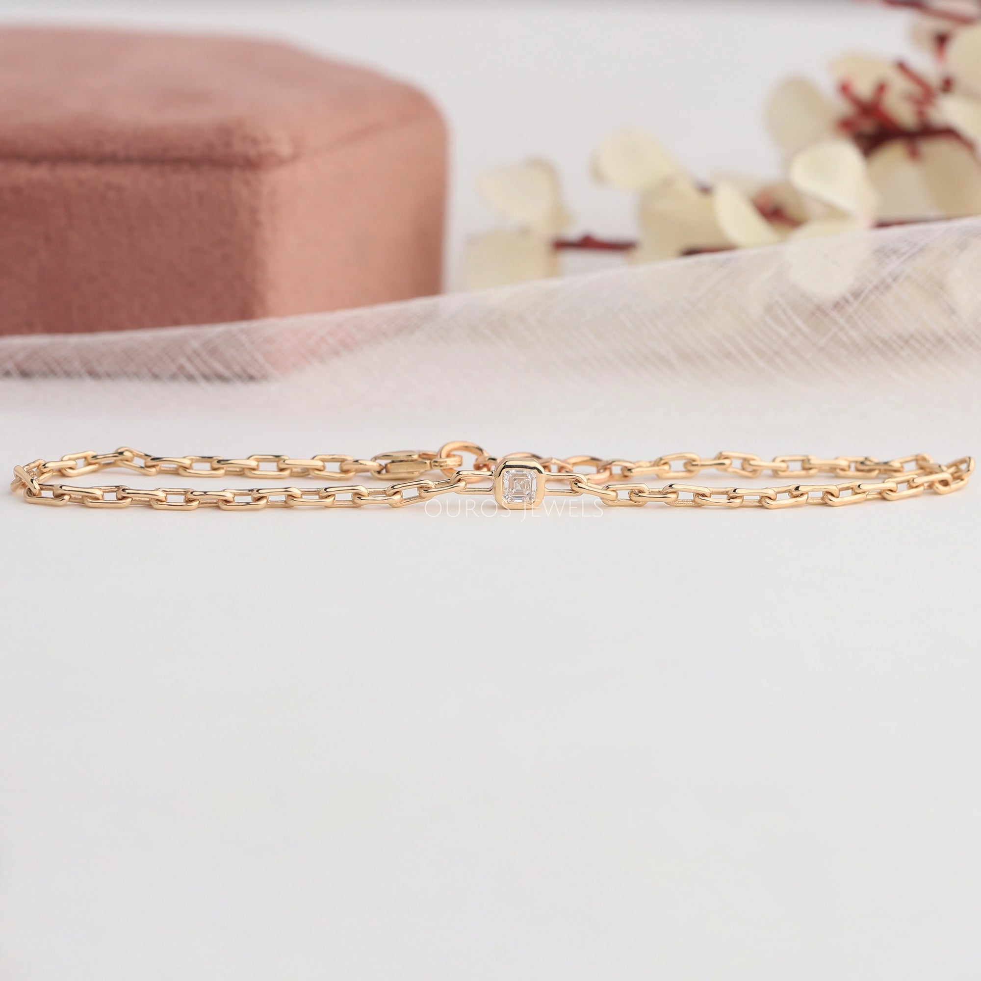 Asscher Cut Lab Grown Diamond Bezel Set Chain Bracelet