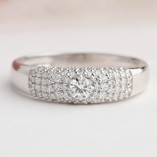 front view of brilliant round cut cluster diamond white gold men's engagement ring